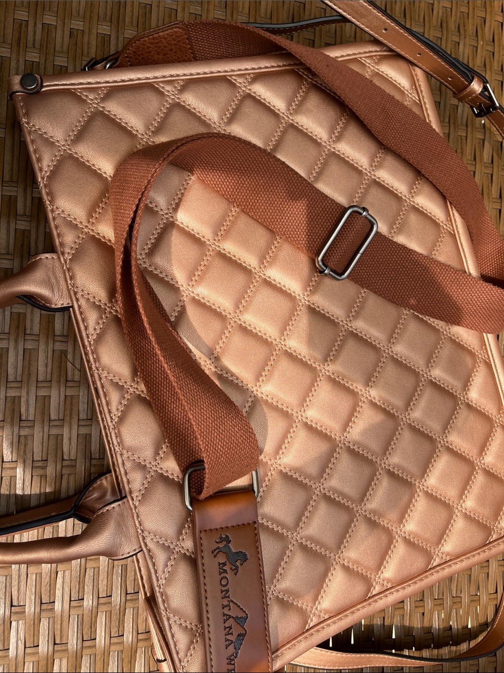 LIKE NEW Montana West Metallic Quilted Bronze Satchel Laptop Bag - Picture 5 of 9